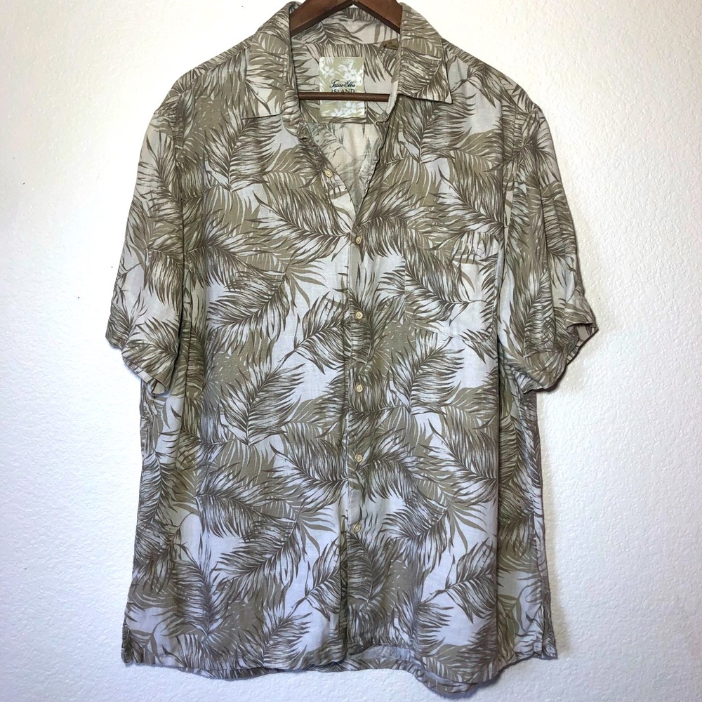 Men’s vintage palm leaf foliage silk and linen button up vacation shirt size xl